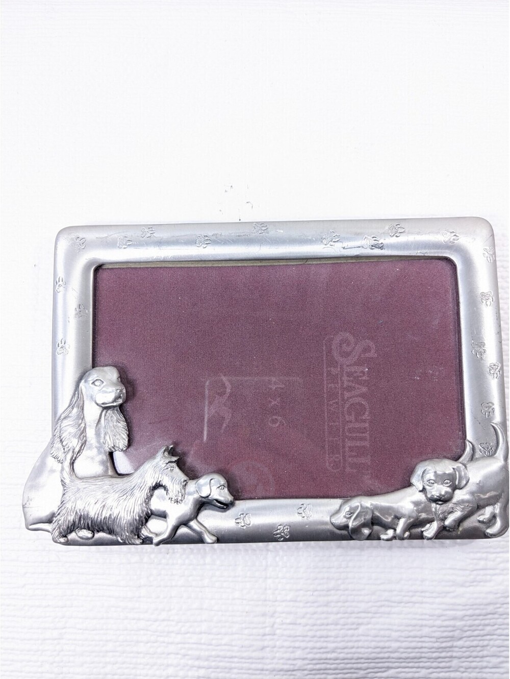 Vintage Seagull Picture photo Frame Dogs puppy Pewter pets 4x6 1993 silvertone
